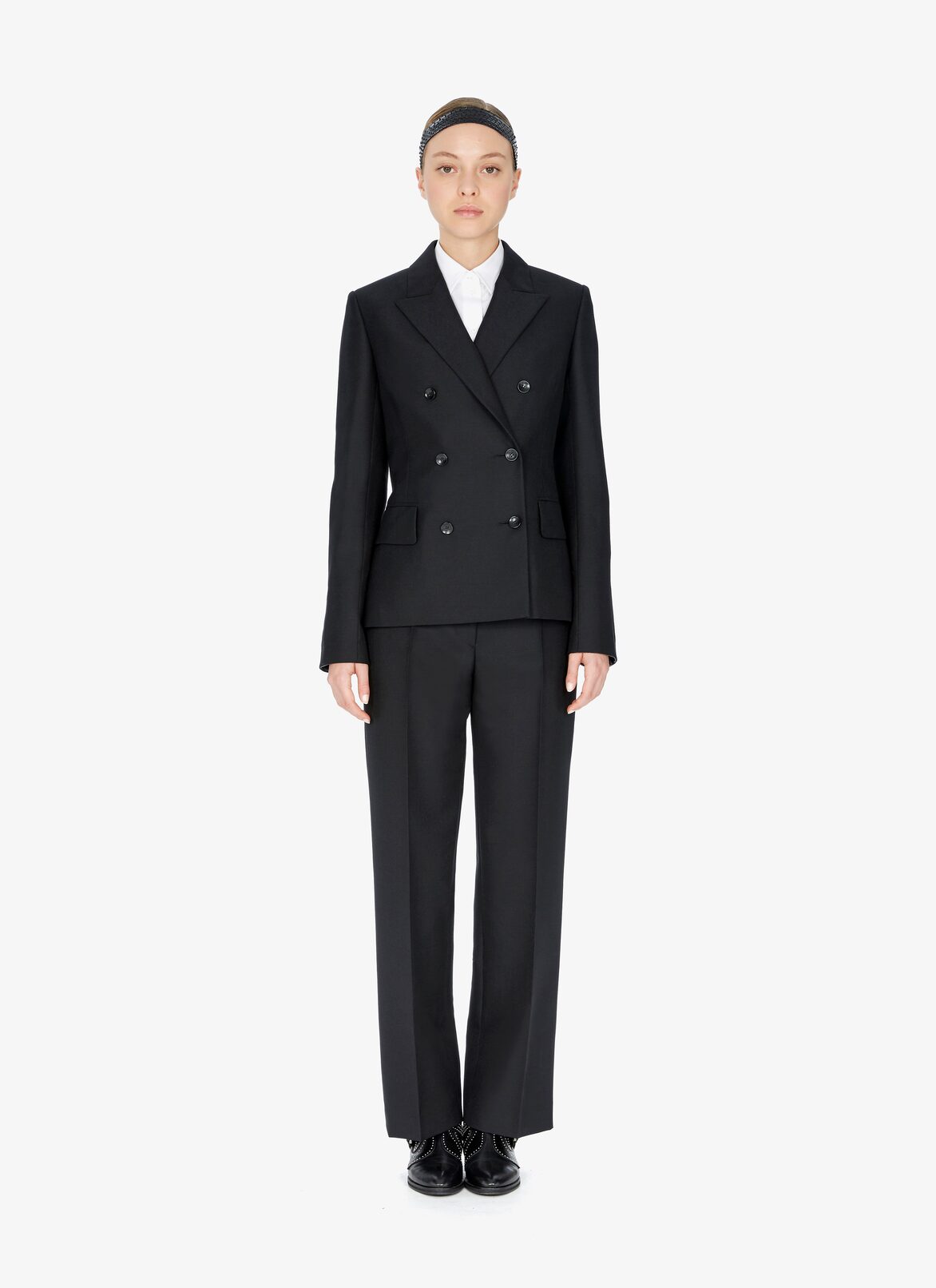 Wool-Blend Double-Breasted Blazer ALAÏA BLACK WOOL-BLEND DOUBLE-BREASTED BLAZER